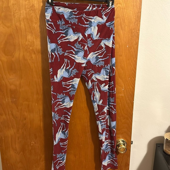 LuLaRoe Pants - Lularoe burgundy with blue unicorns leggings